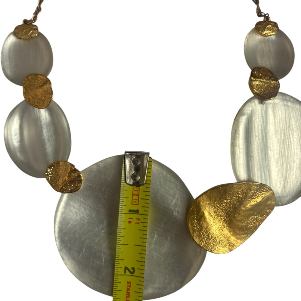 Alexis Bittar Pearl Lucite Gold Tone Statement Sand Dollar Bib Necklace - Picture 4 of 7